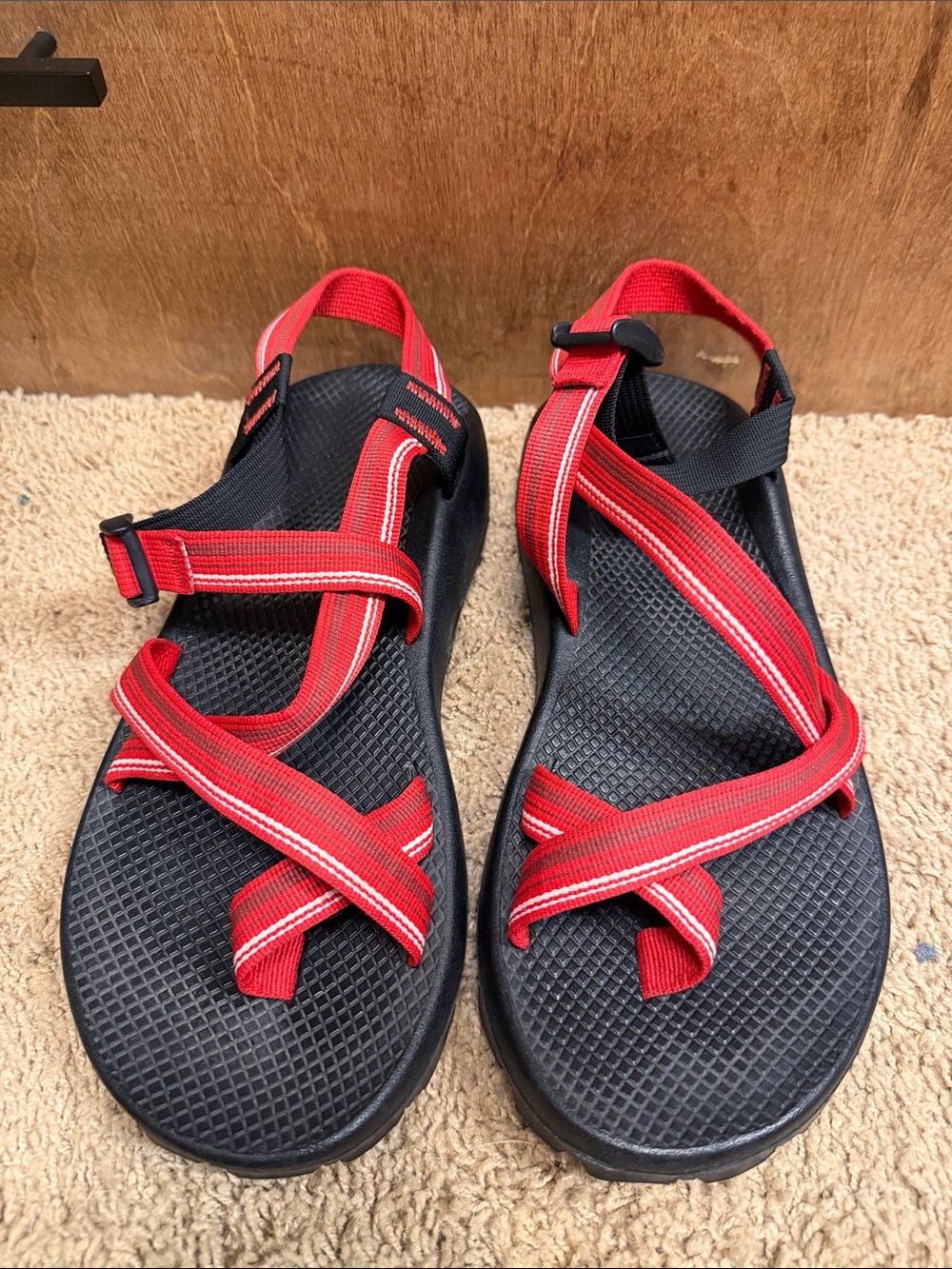 Chaco Red and Black Adjustable Strap Sandals